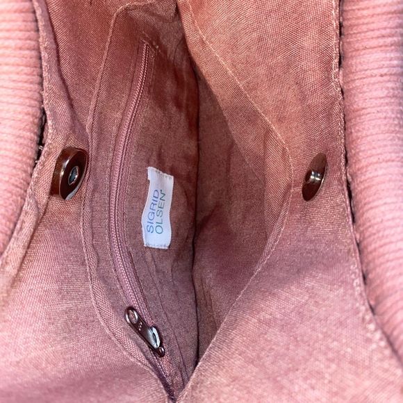 Sigrid Olsen Handmade Macrame Handbag Bamboo Handles Cotton Boho Hippie Peach/Pi - Picture 7 of 9